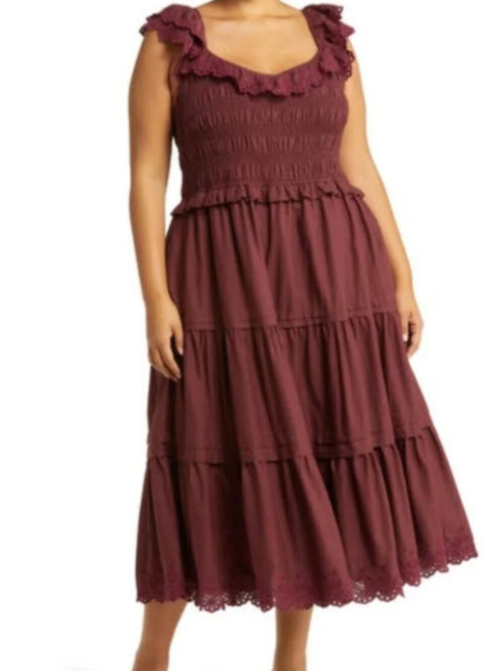 Madewell Ruffle Neck Lucie Midi Dress.  Plus Size